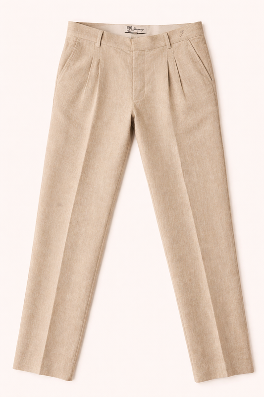 Pleated Linen Trousers Beige