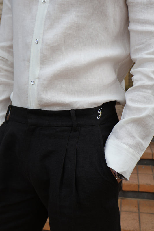 Pleated Linen Trousers Black