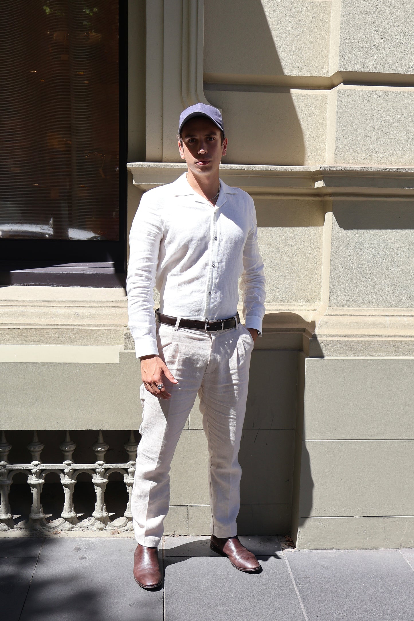 Pleated Linen Trousers Beige
