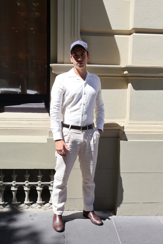 Pleated Linen Trousers Beige