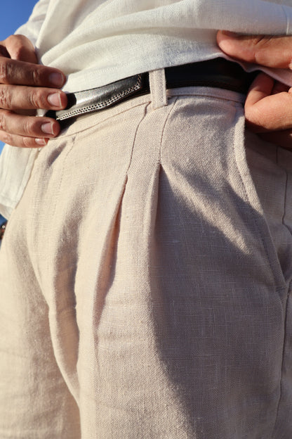 Pleated Linen Trousers Beige