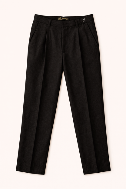 Pleated Linen Trousers Black